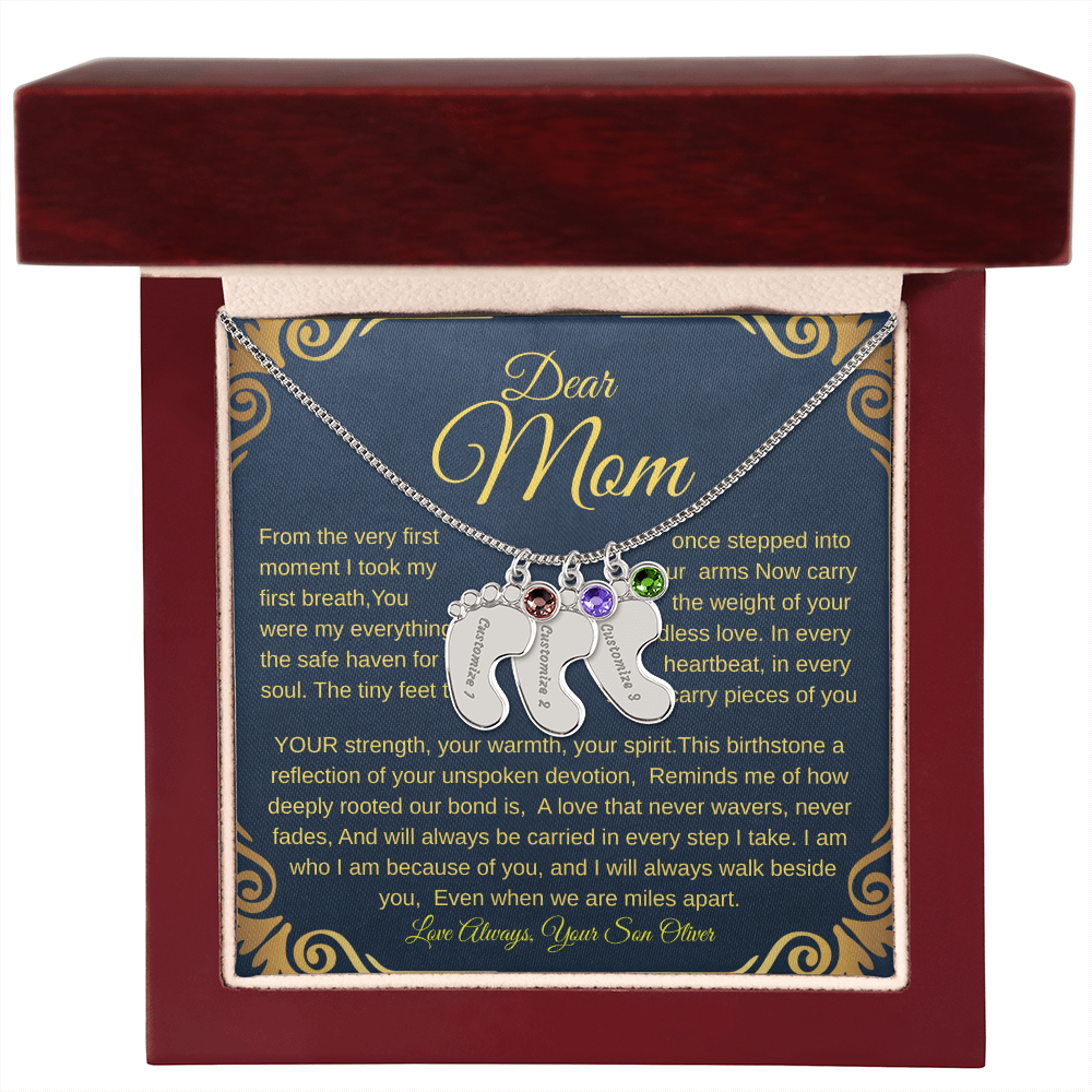 Personalized Engraved Baby Feet Necklace with Birthstone – A Heartfelt Keepsake for Moms