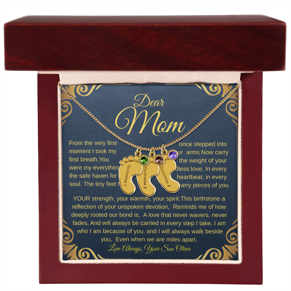 Personalized Engraved Baby Feet Necklace with Birthstone – A Heartfelt Keepsake for Moms