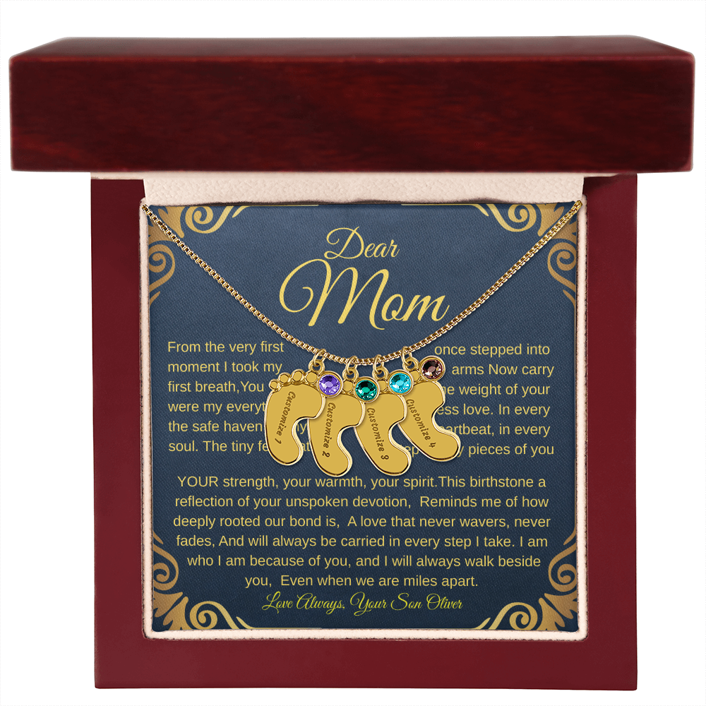 Personalized Engraved Baby Feet Necklace with Birthstone – A Heartfelt Keepsake for Moms