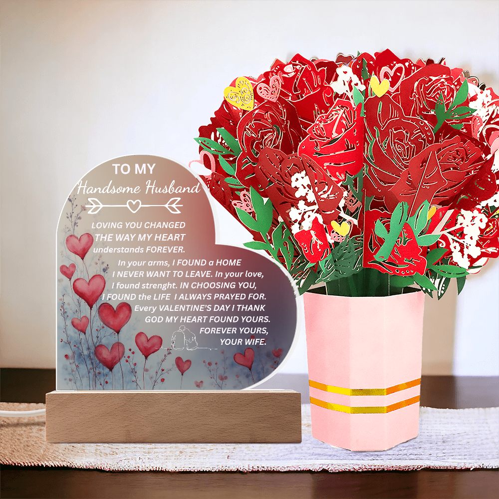 To My Husband-Acrylic Heart & Sweetest Devotion Flower Bouquet-Forever Yours