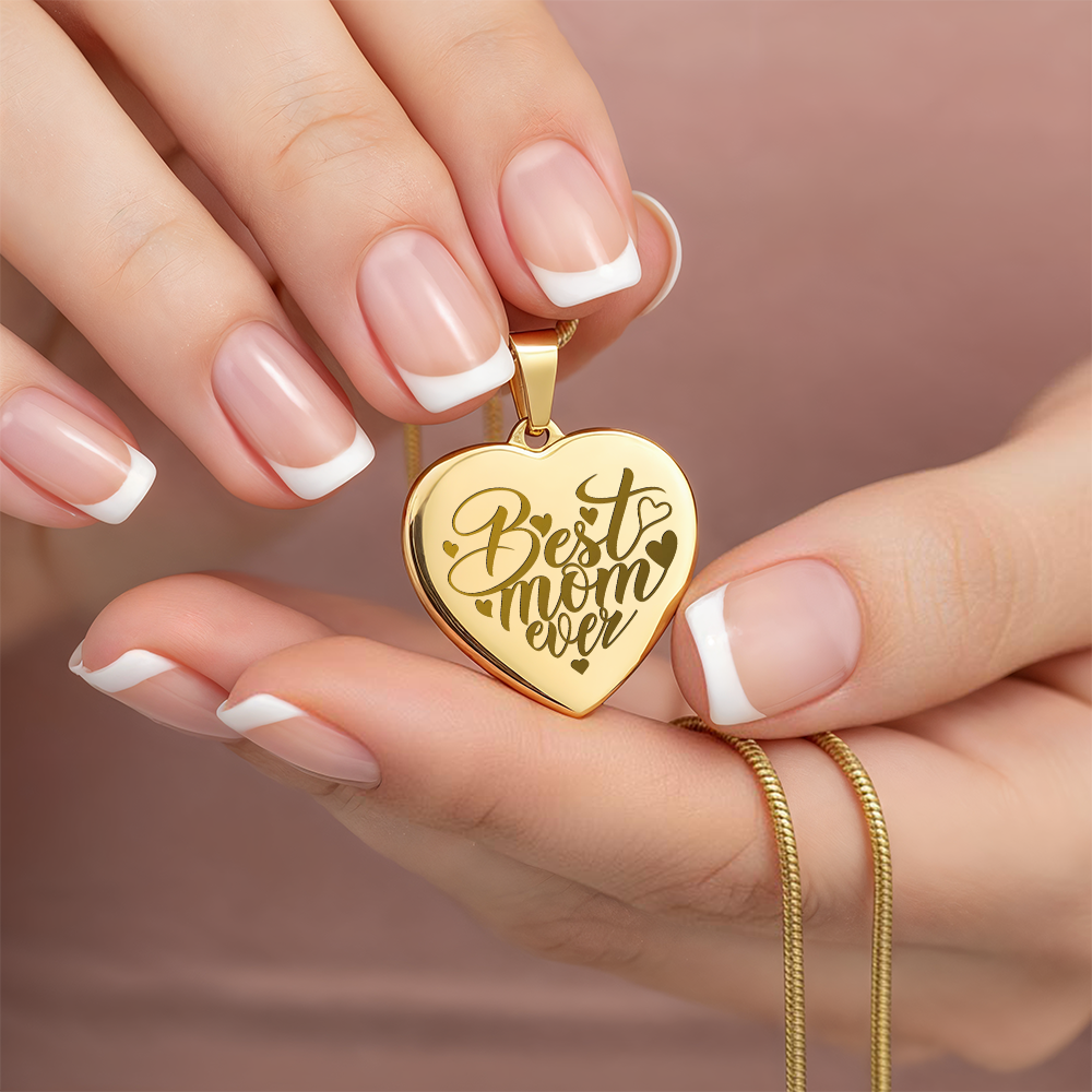 Engraved Heart Necklace for the Best Mom Ever