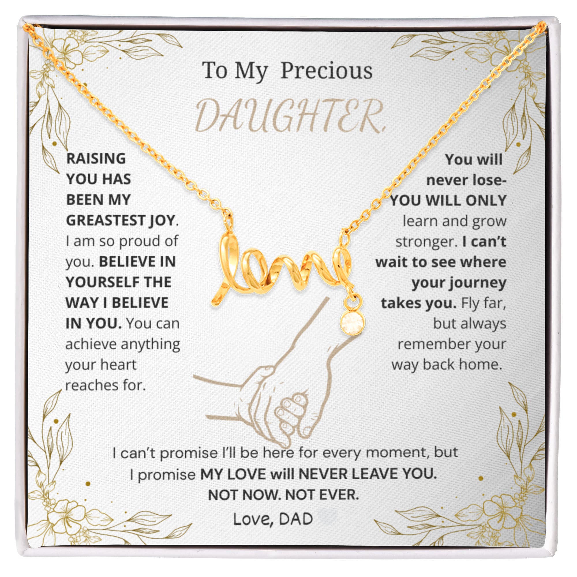 To My Precious Daughter- Scripted Love Necklace with POD Message Card- DAD's Unconditional Love