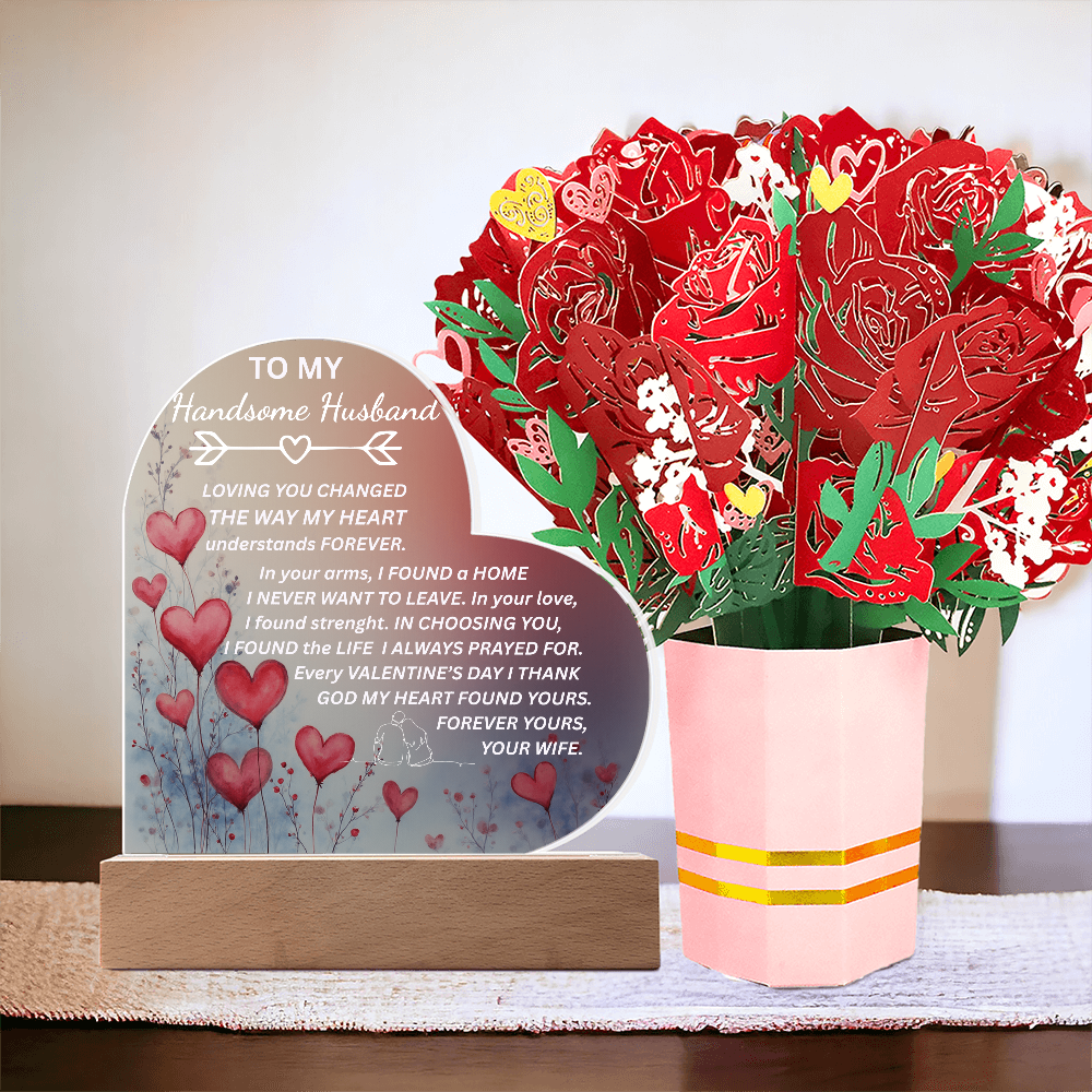 To My Husband-Acrylic Heart & Sweetest Devotion Flower Bouquet-Forever Yours