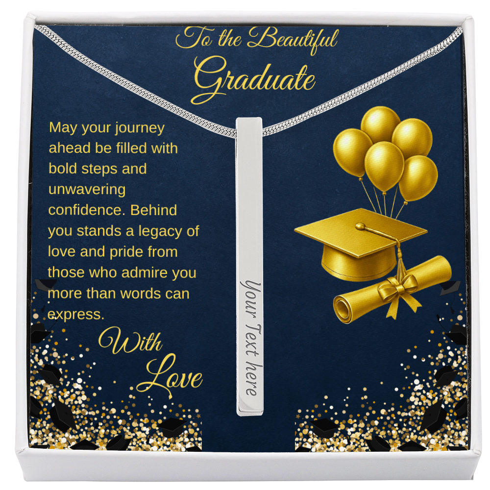 Graduation Pride Engraved 4-sided  Stick Bar Necklace