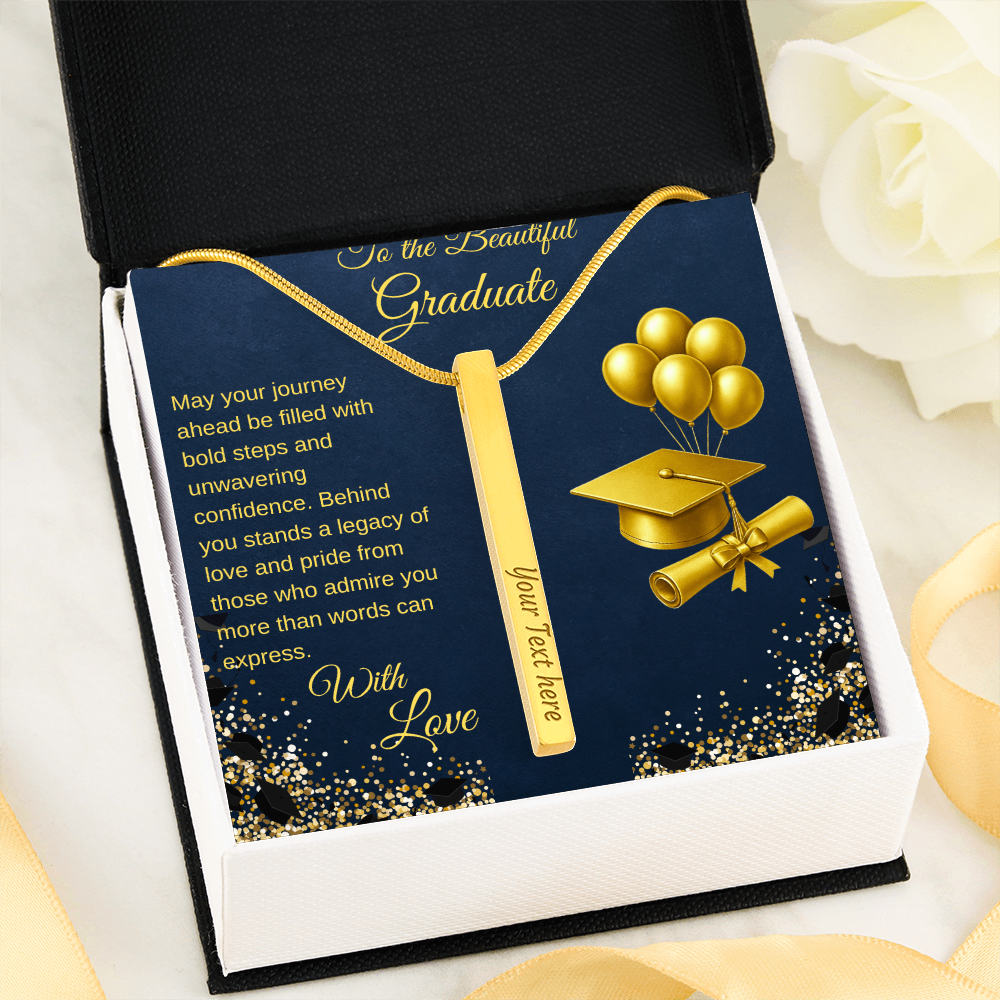 Graduation Pride Engraved 4-sided  Stick Bar Necklace
