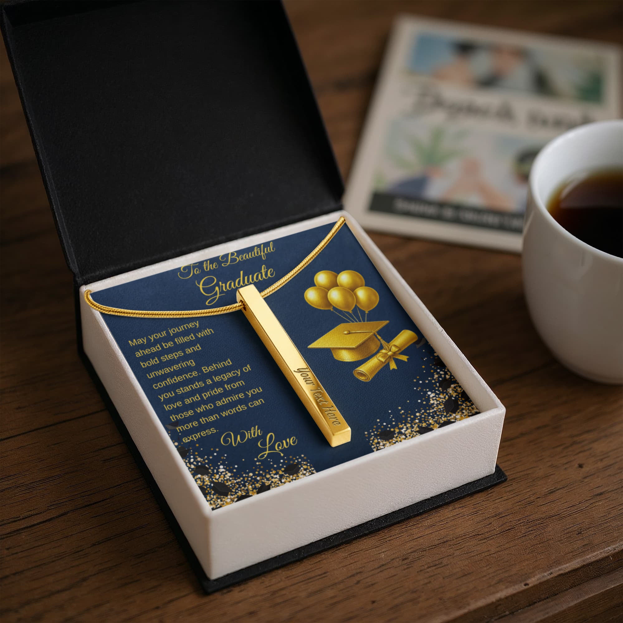 Graduation Pride Engraved 4-sided  Stick Bar Necklace