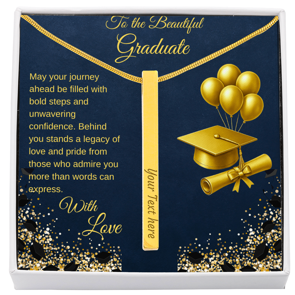 Graduation Pride Engraved 4-sided  Stick Bar Necklace