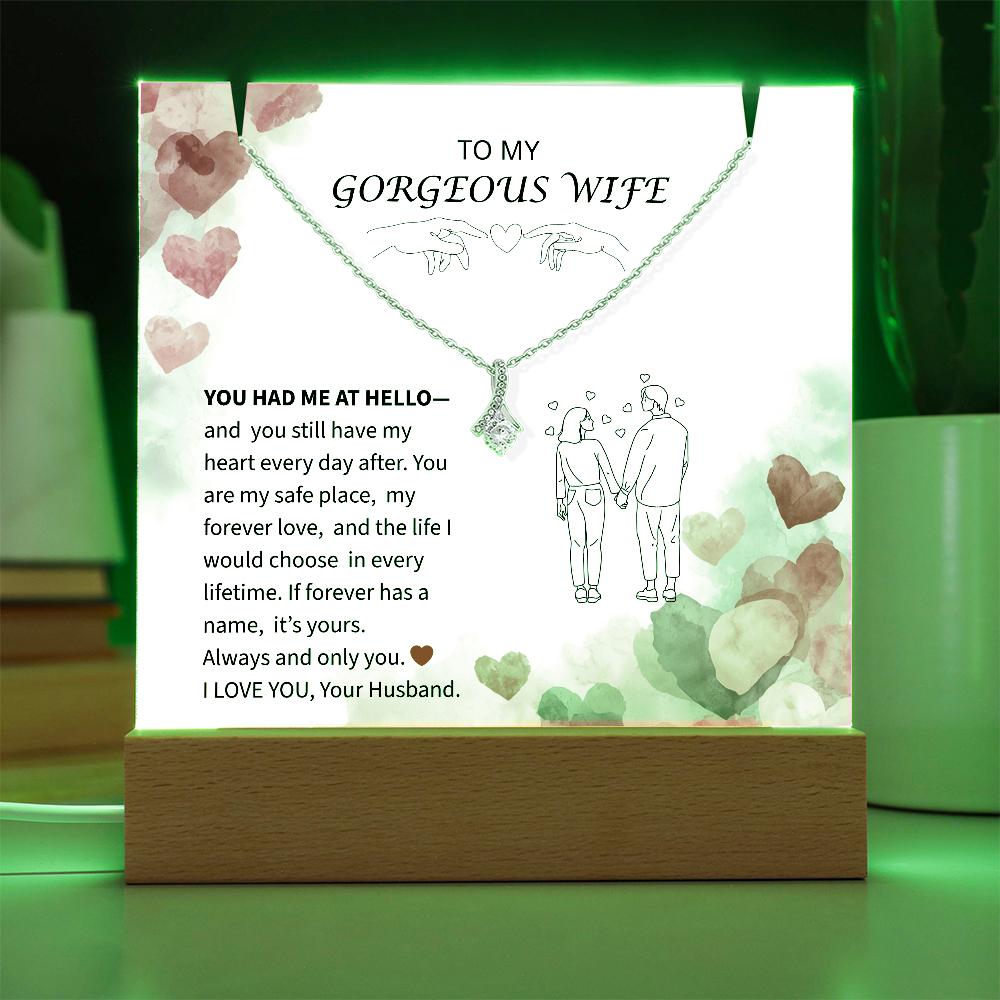 To My Gorgeous Wife-Keepsake Acrylic & Alluring Beauty Necklace-You Had Me at Hello
