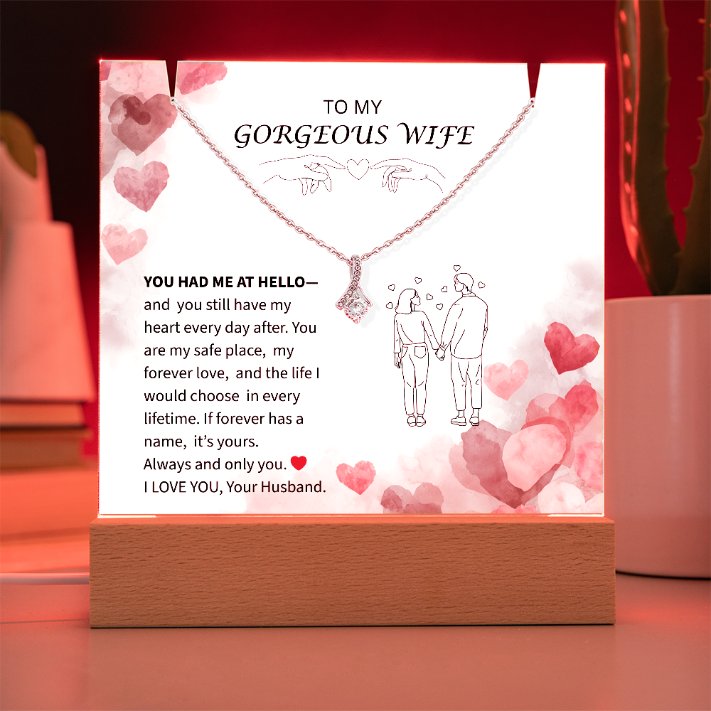 To My Gorgeous Wife-Keepsake Acrylic & Alluring Beauty Necklace-You Had Me at Hello