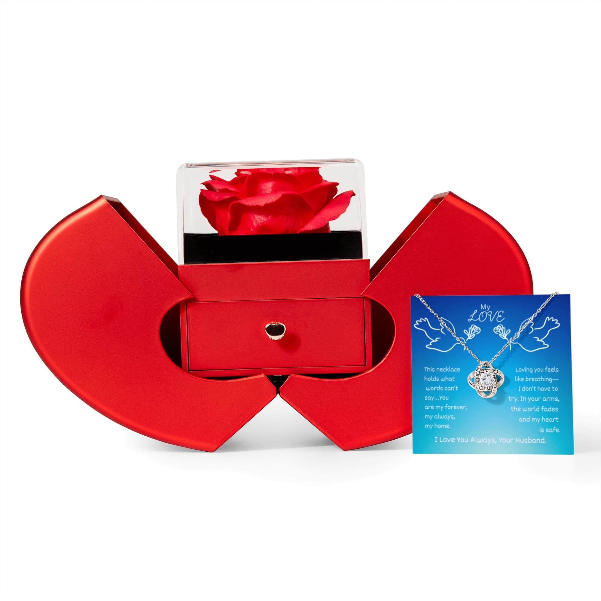 My Love-Love Knot Necklace with Red Heart Rose Box
