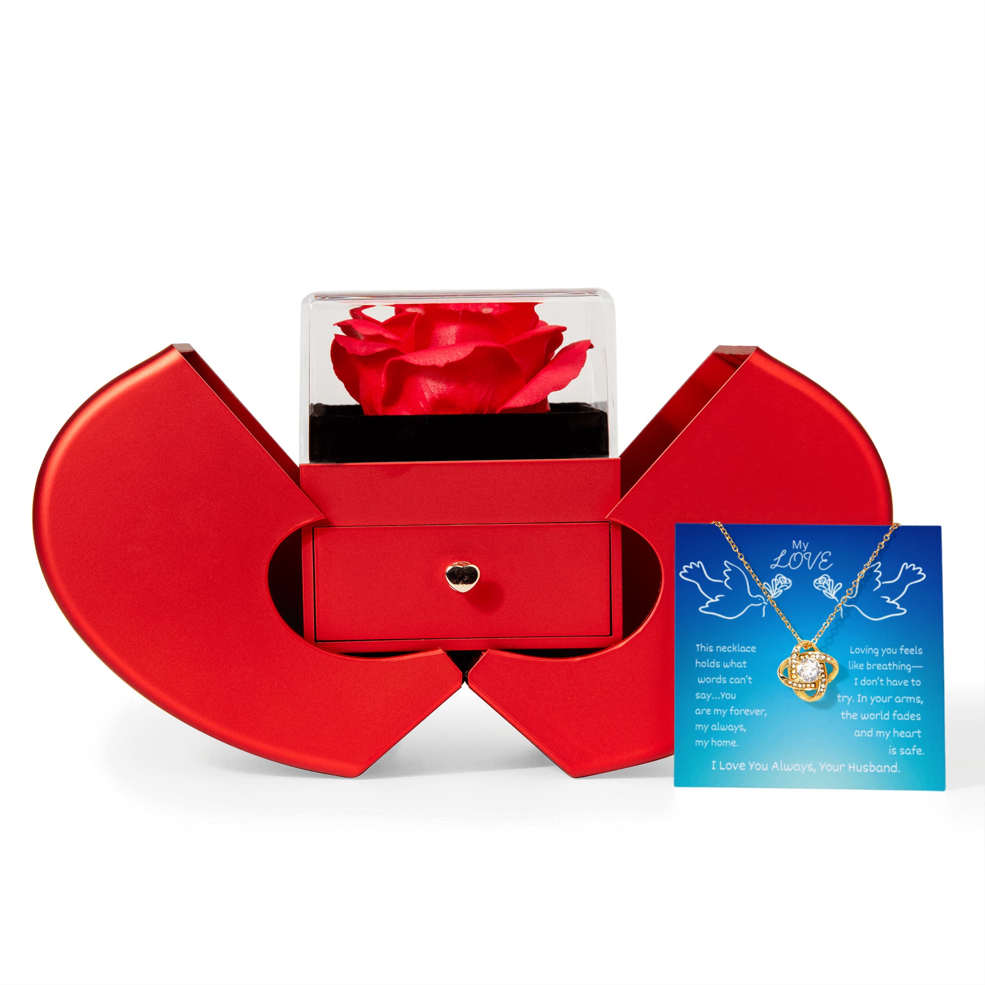 My Love-Love Knot Necklace with Red Heart Rose Box