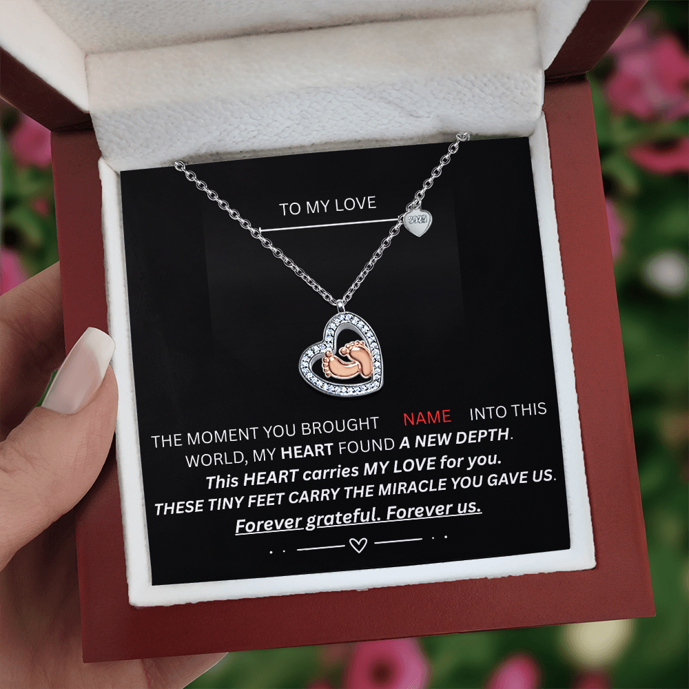 To My Love - Baby Feet Heart Necklace