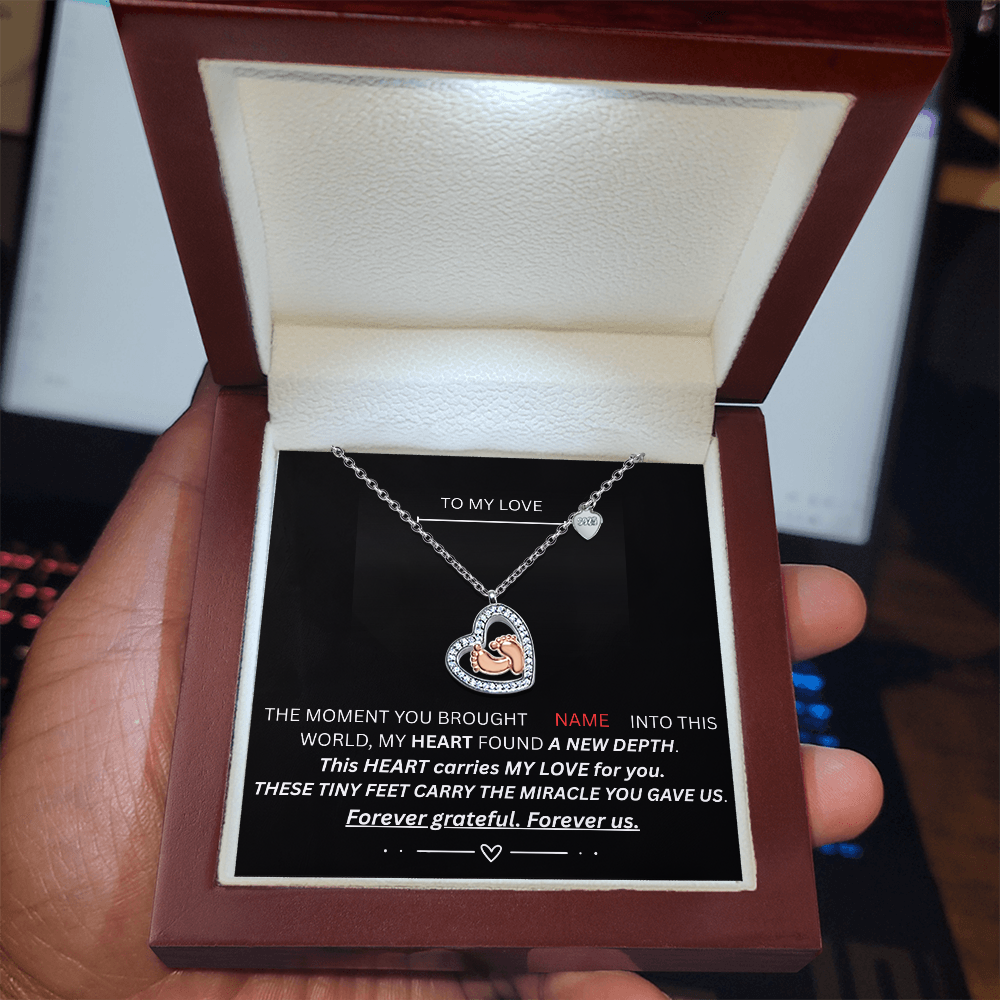 To My Love - Baby Feet Heart Necklace