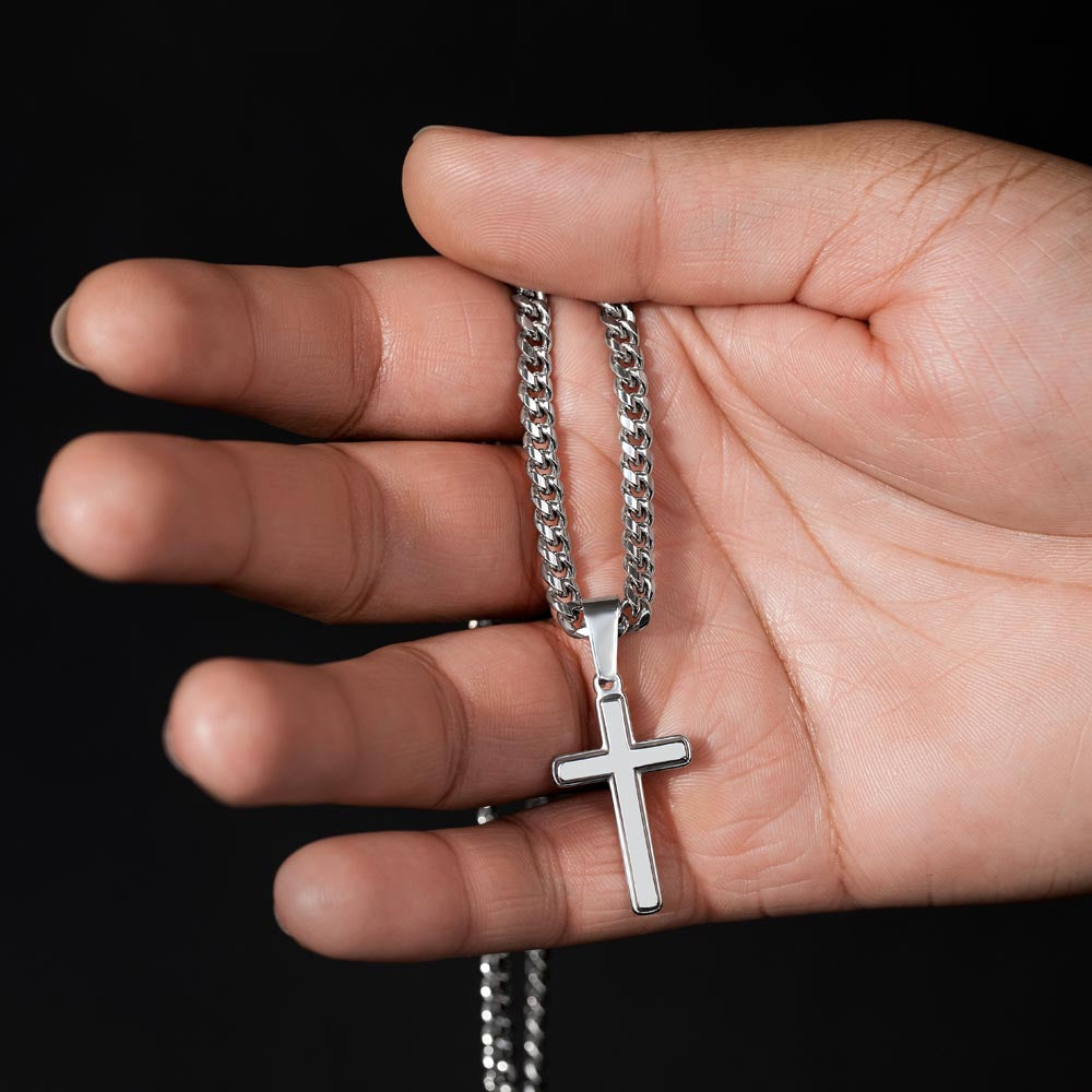 TO MY HUSBAND-Artisan Cross with Cuban Link Chain-I CHOOSE YOU