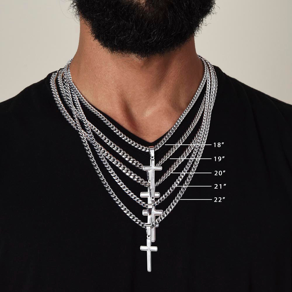 TO MY HUSBAND-Artisan Cross with Cuban Link Chain-I CHOOSE YOU