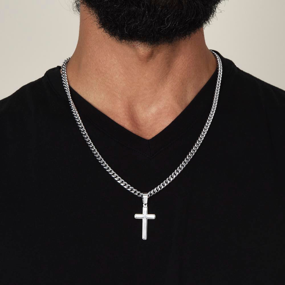 TO MY HUSBAND-Artisan Cross with Cuban Link Chain-I CHOOSE YOU