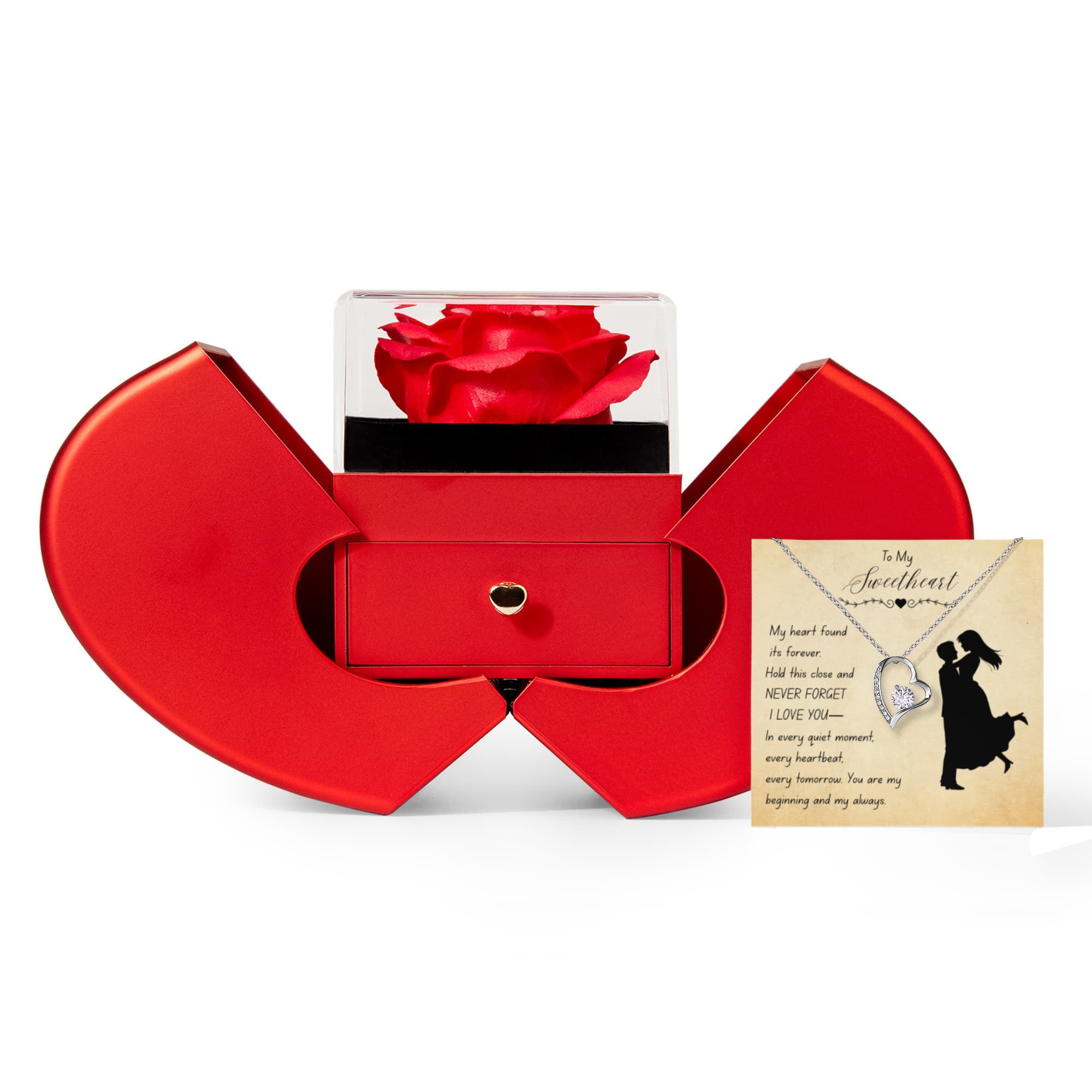 To My Sweetheart-Forever Love Necklace with Red Heart Rose Box-Never Forget I Love You