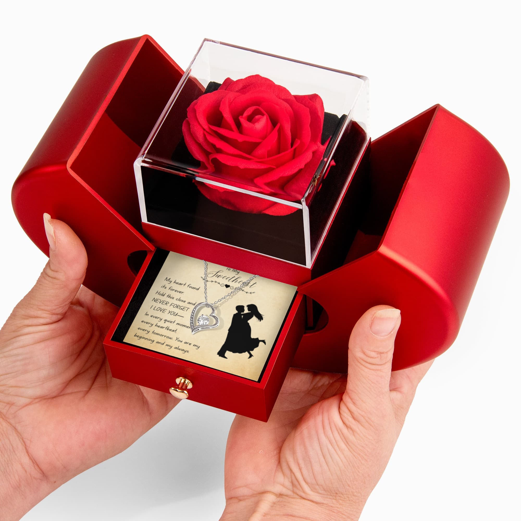 To My Sweetheart-Forever Love Necklace with Red Heart Rose Box-Never Forget I Love You