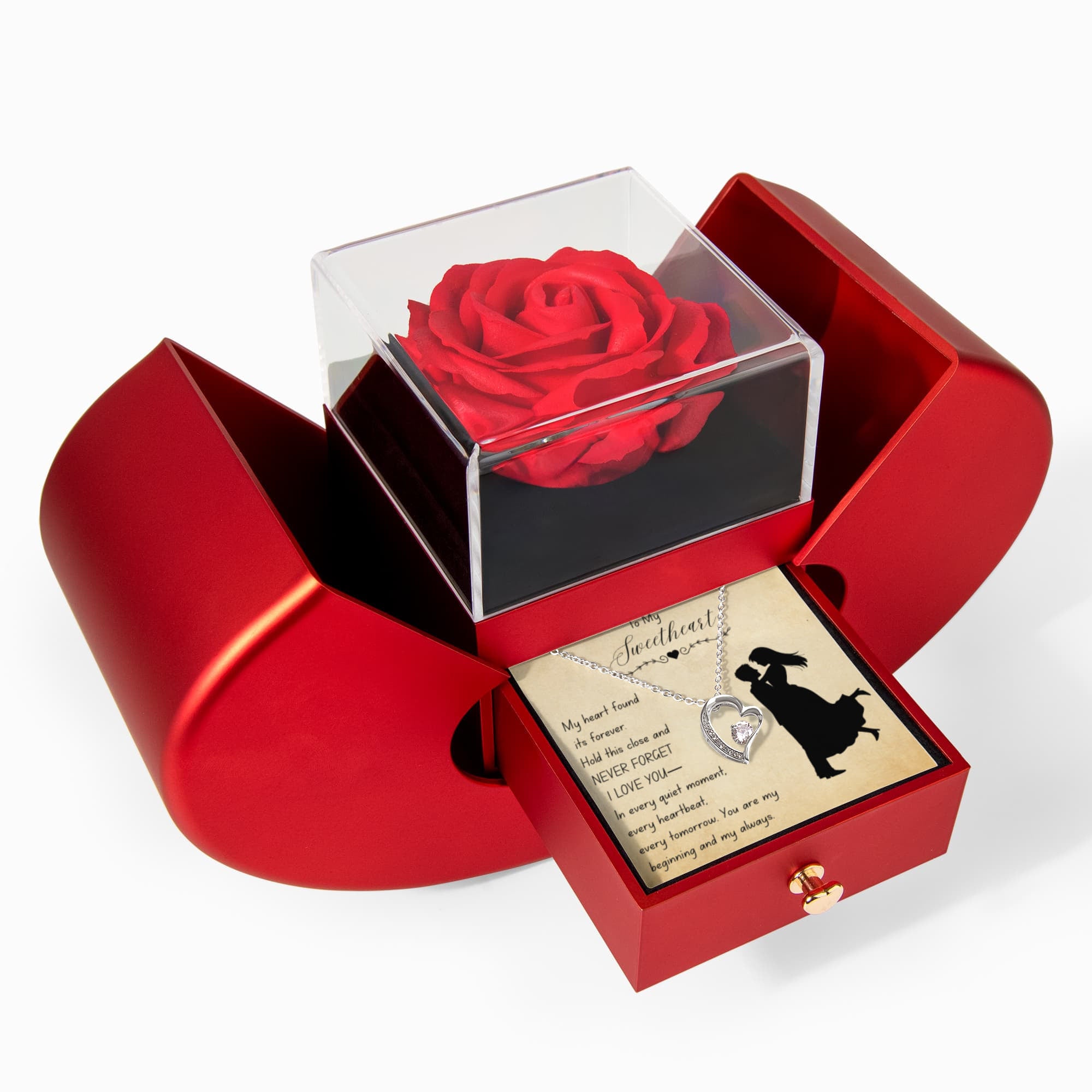 To My Sweetheart-Forever Love Necklace with Red Heart Rose Box-Never Forget I Love You