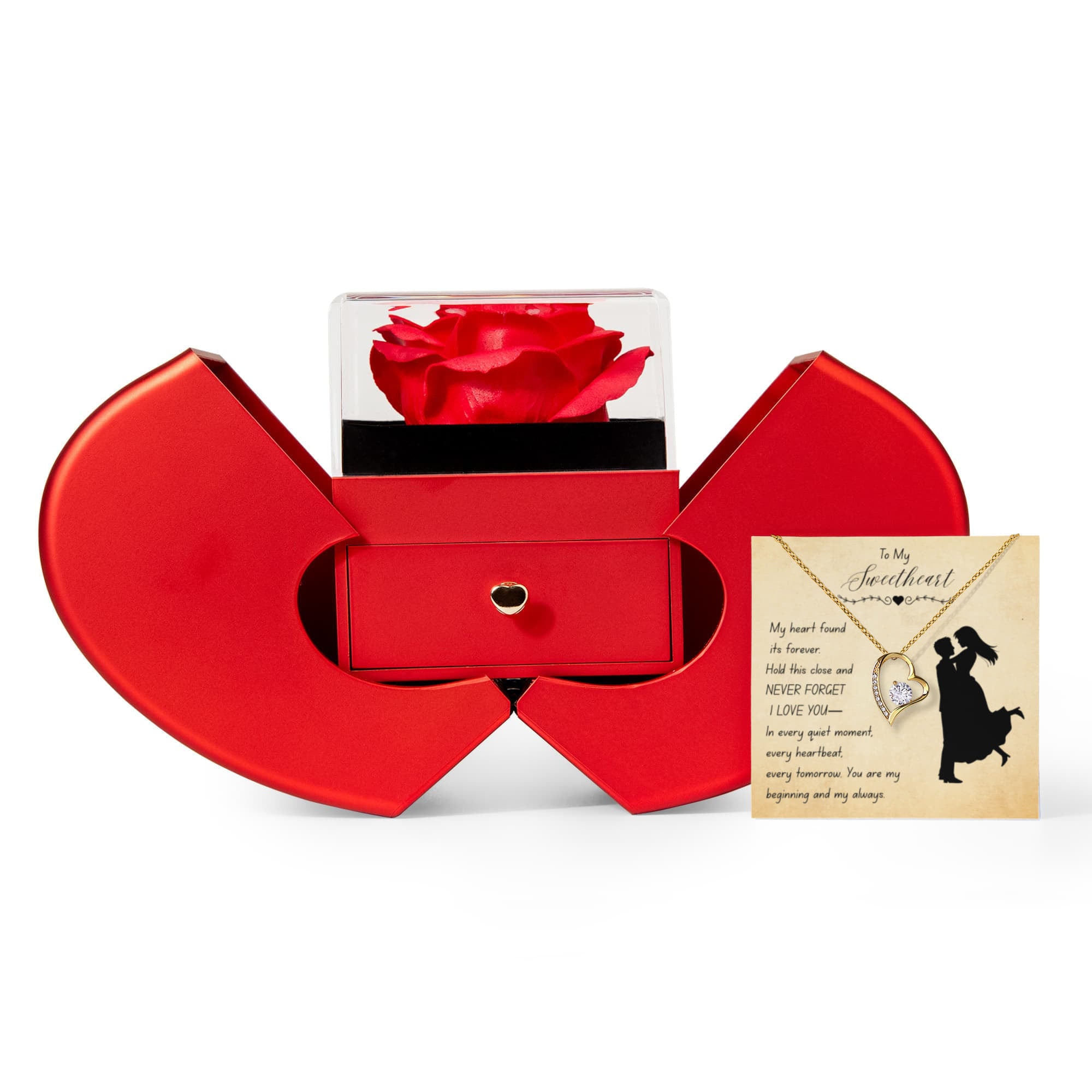 To My Sweetheart-Forever Love Necklace with Red Heart Rose Box-Never Forget I Love You