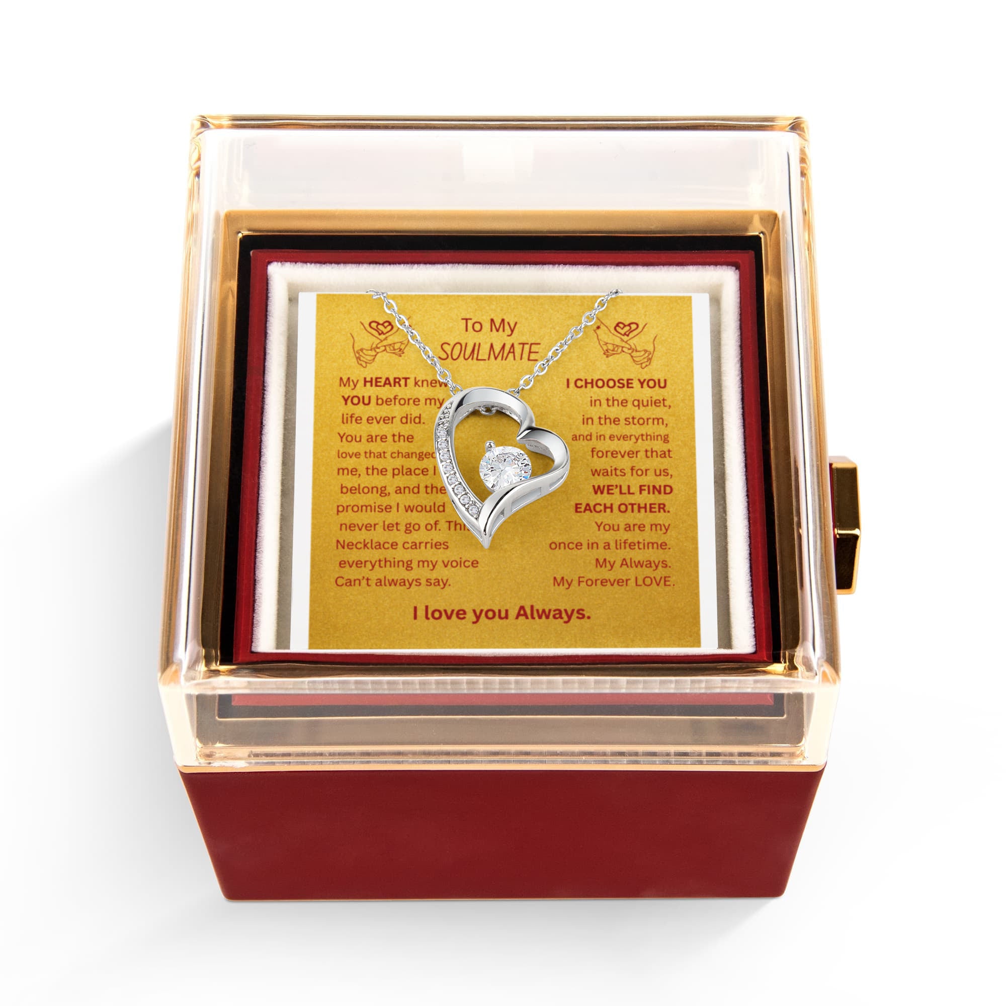 To My Soulmate-Forever Love Necklace with Rotating Rose Gift Box- I love you Always