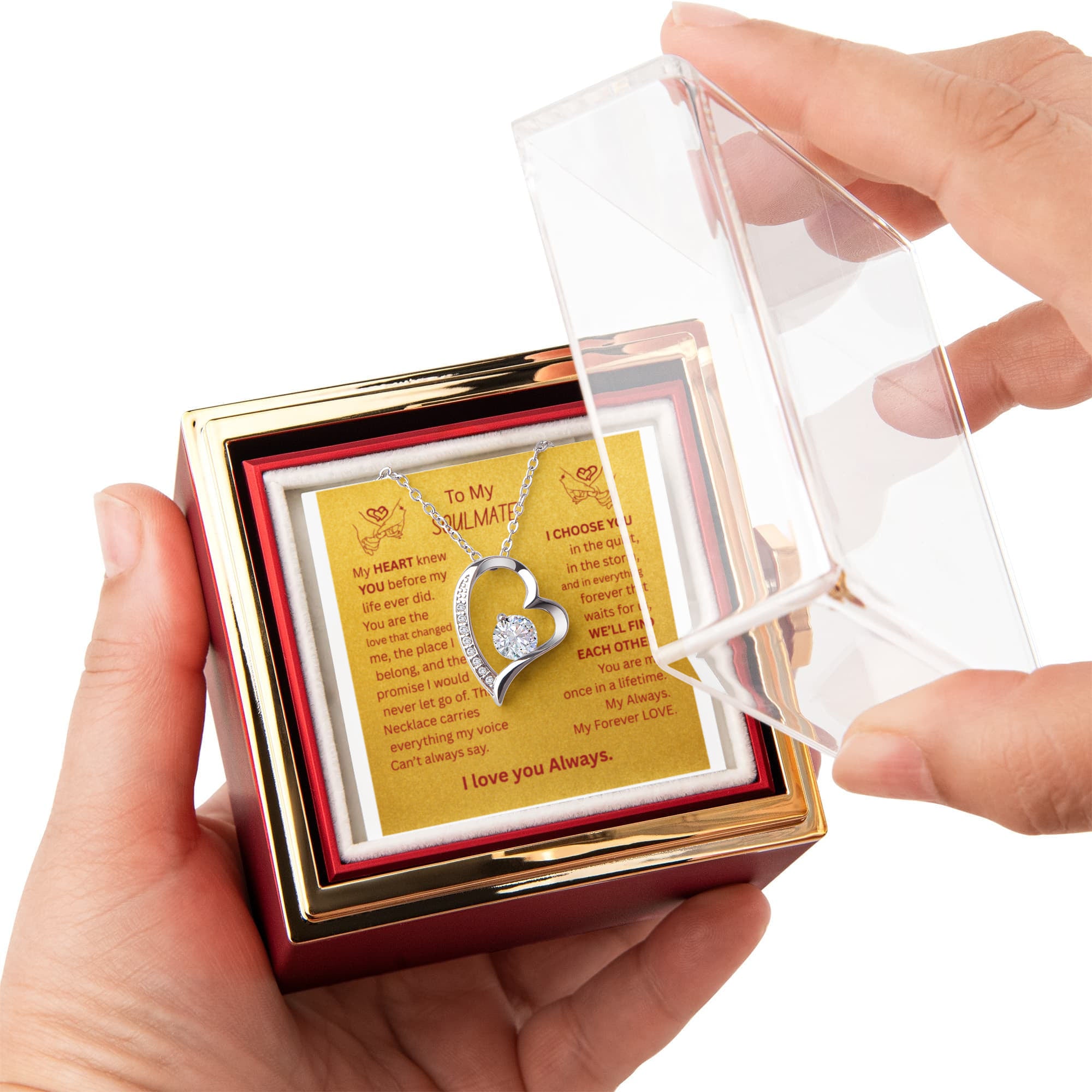 To My Soulmate-Forever Love Necklace with Rotating Rose Gift Box- I love you Always