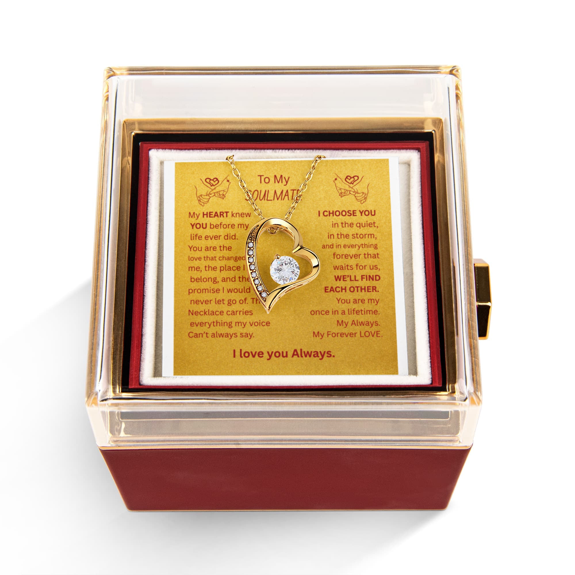 To My Soulmate-Forever Love Necklace with Rotating Rose Gift Box- I love you Always