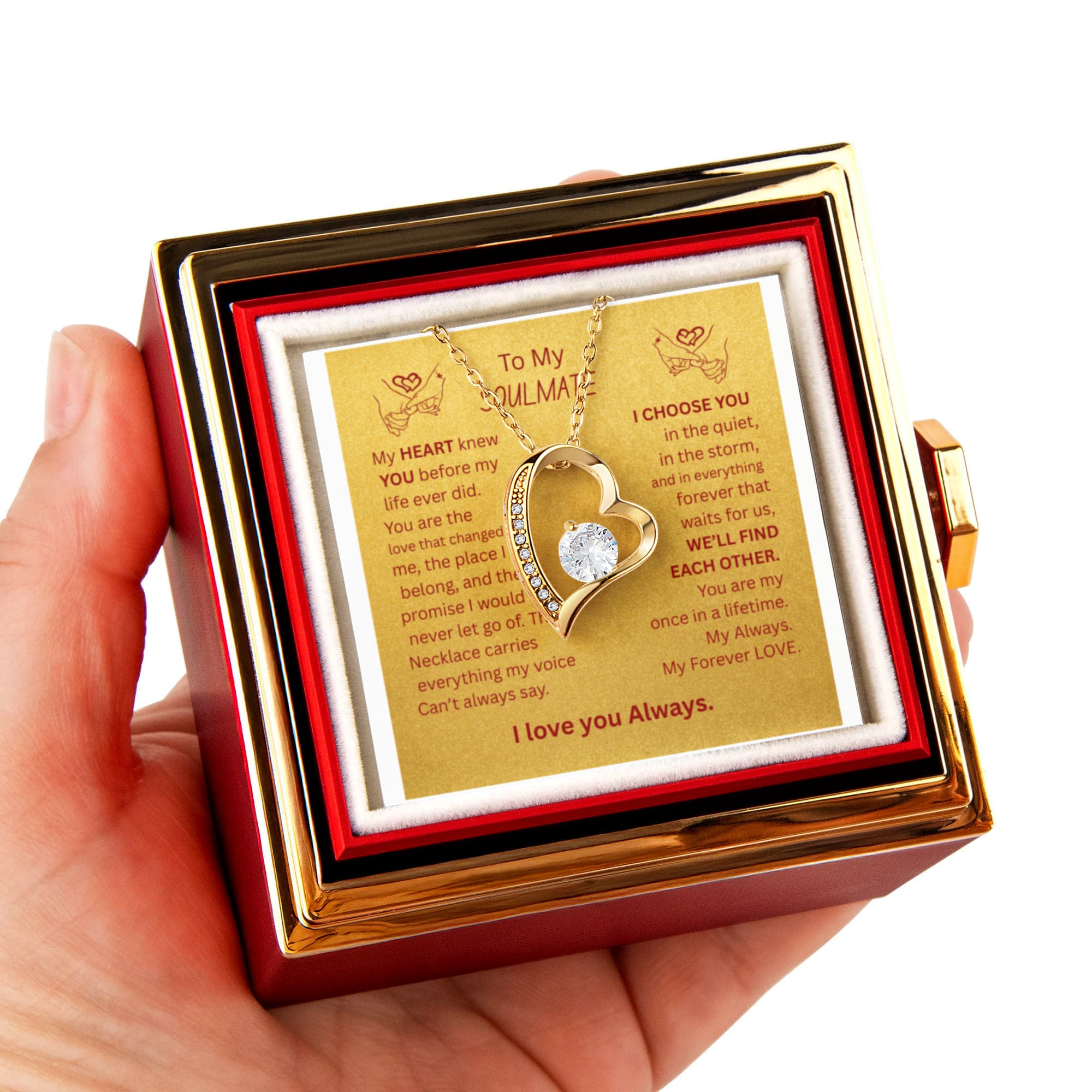 To My Soulmate-Forever Love Necklace with Rotating Rose Gift Box- I love you Always