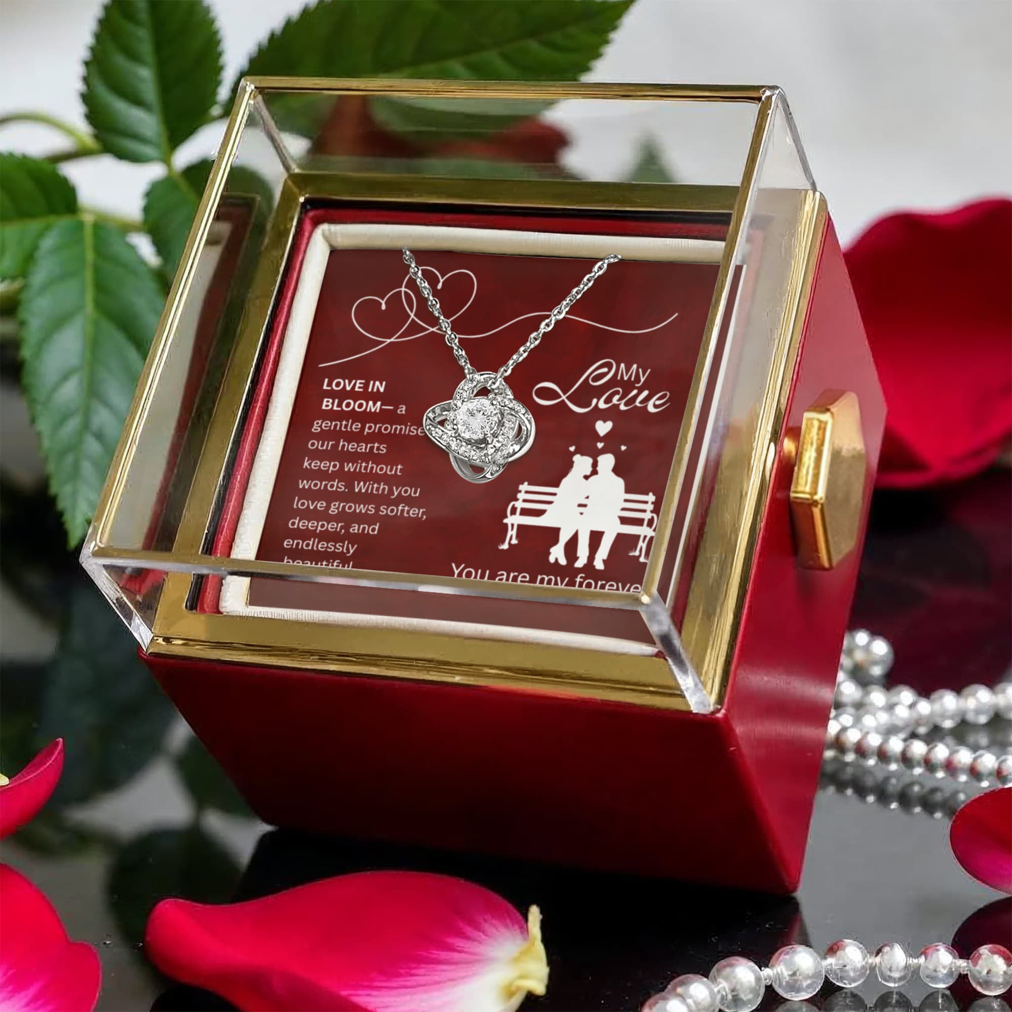 My Love-Love Knot with Rotating Rose Gift Box-Love in Bloom